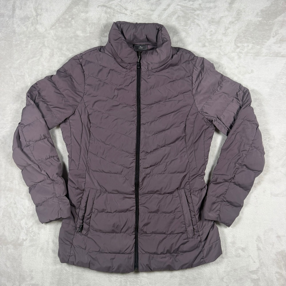 32 Degrees Heat Womens Puffer Jacket Size M Purple Gray Quilted Stretch Zip